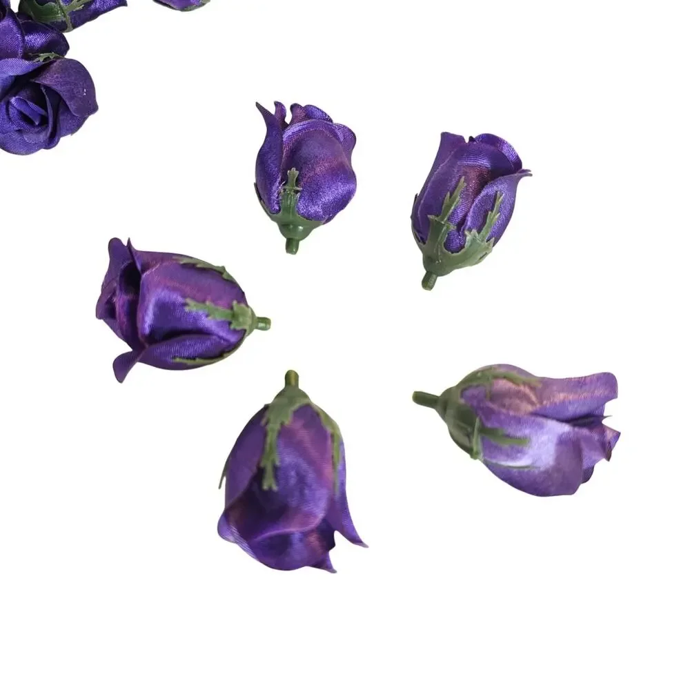 105 Purple Satin Rose Heads Lot Open Roses Buds Stemless Wedding Craft Decor